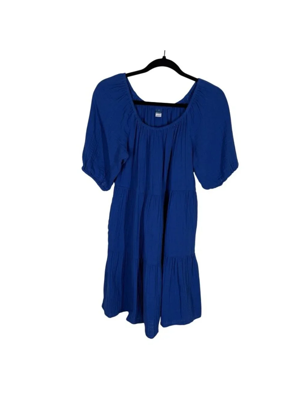 Old Navy Women S Blue Sapphire Sky Pockets Puff-Sleeve Tiered Mini Swing Dress - Picture 3 of 10